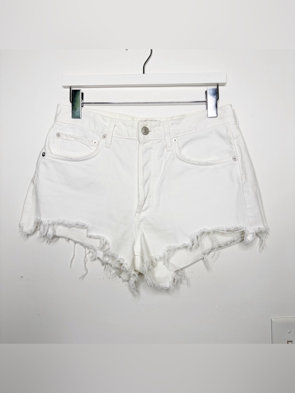 Agolde White Denim Cut Off Parker Shorts
